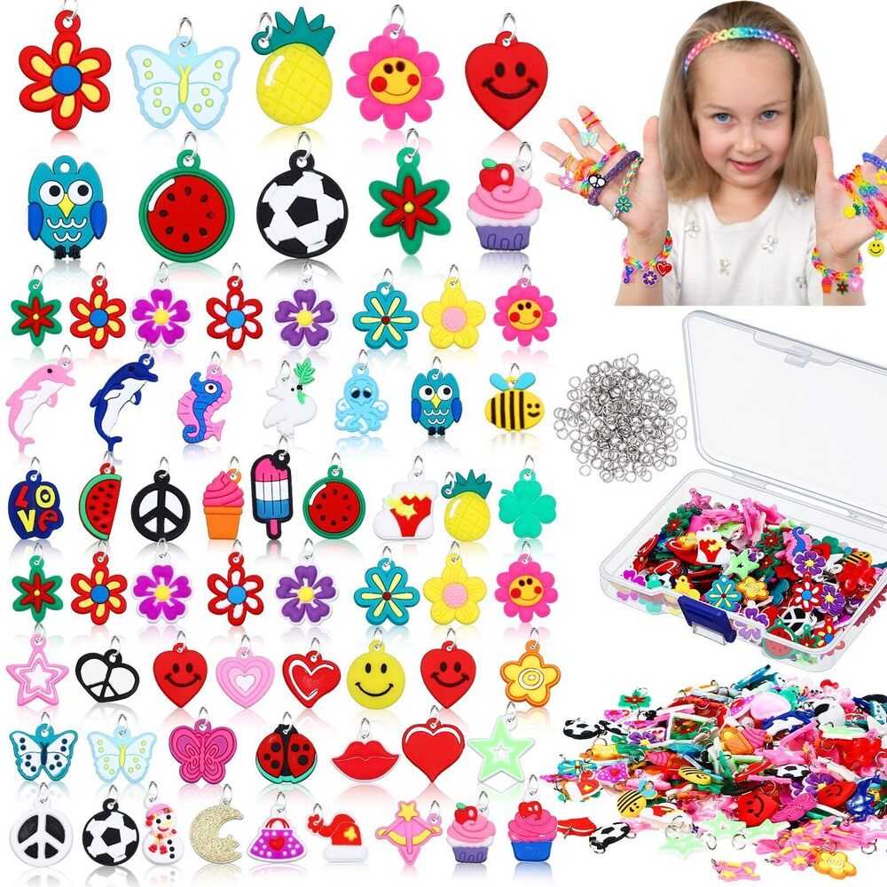 1503 400 Pcs Rubber Band Bracelet Charms Rainbow Silicone Rubber Loom Band